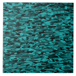 Abstract Pattern Teal Black Ceramic Tile