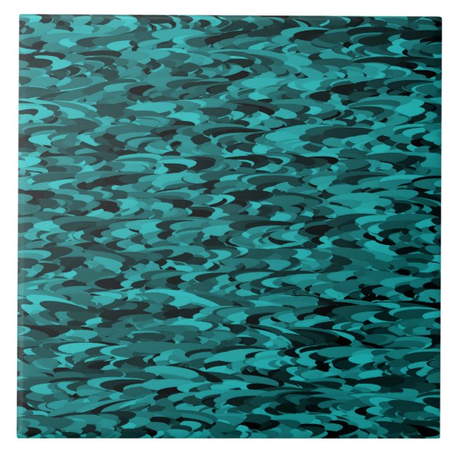 Abstract Pattern Teal Black Ceramic Tile (Front)