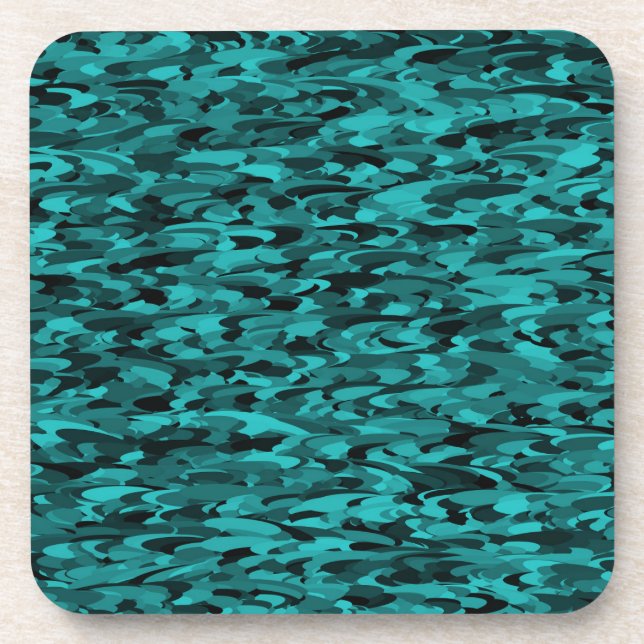 Abstract Pattern Teal Black Coaster (Front)