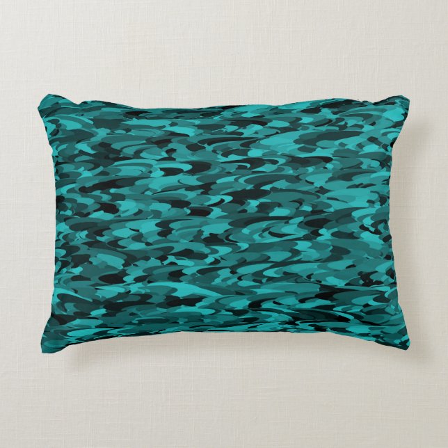 Abstract Pattern Teal Black Decorative Cushion (Front)