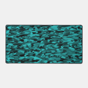 Abstract Pattern Teal Black Desk Mat
