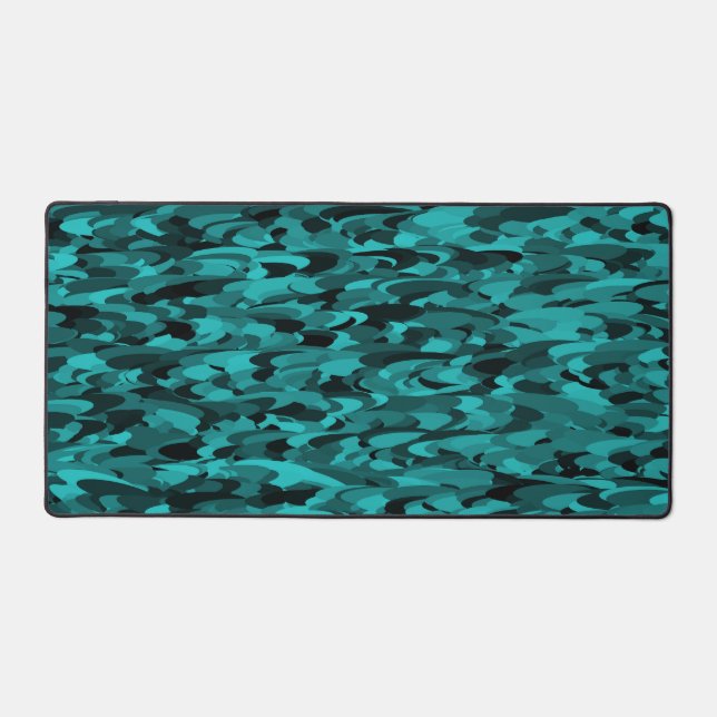 Abstract Pattern Teal Black Desk Mat (Front)