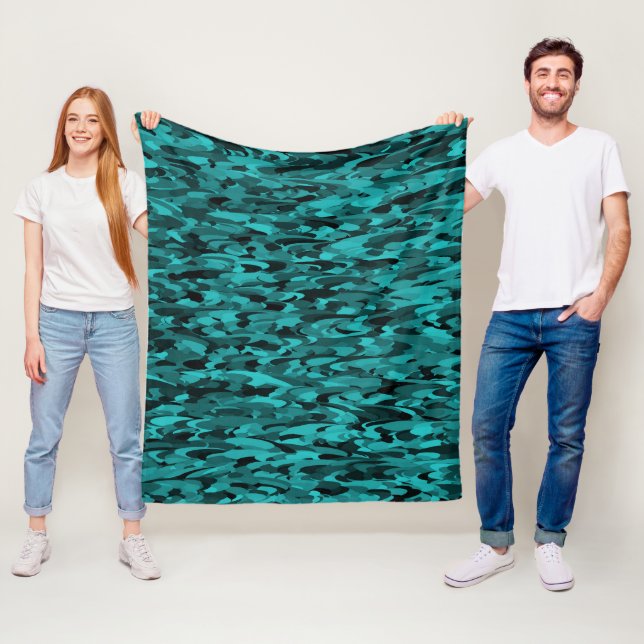 Abstract Pattern Teal Black Fleece Blanket (In Situ)