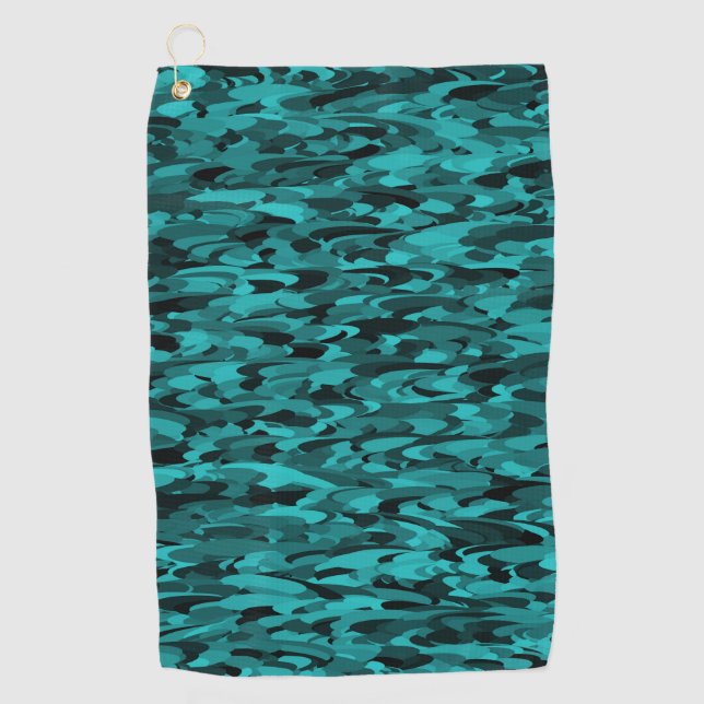 Abstract Pattern Teal Black Golf Towel (Front)