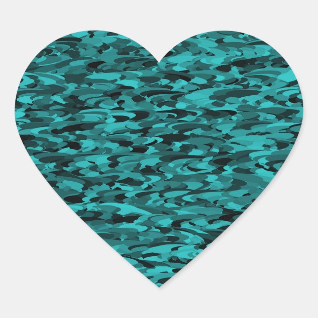 Abstract Pattern Teal Black Heart Sticker (Front)