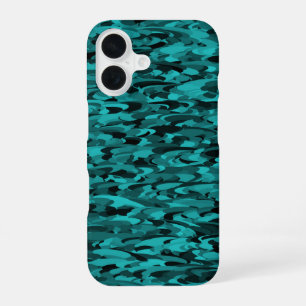 Abstract Pattern Teal Black iPhone 16 Case