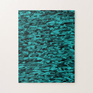 Abstract Pattern Teal Black Jigsaw Puzzle