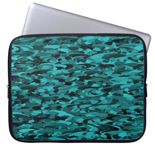 Abstract Pattern Teal Black Laptop Sleeve (Front)