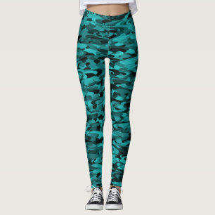 Abstract Pattern Teal Black Leggings