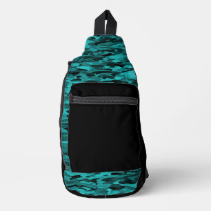 Abstract Pattern Teal Black Sling Bag