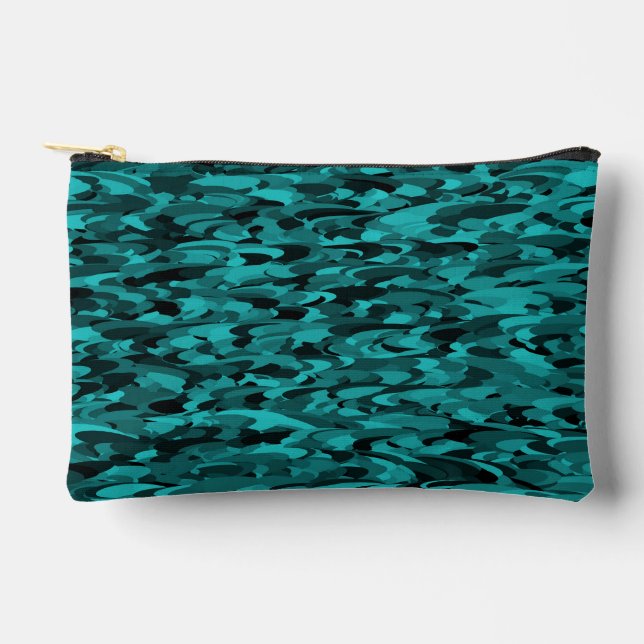 Abstract Pattern Teal Black Small Accessory Pouch (Front)