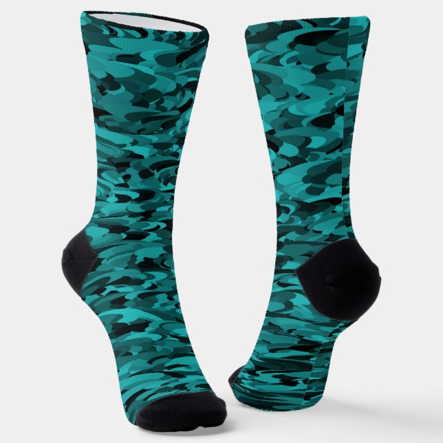 Abstract Pattern Teal Black Socks (Angled)