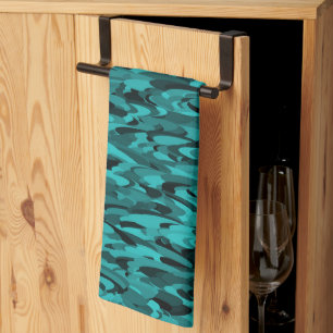Abstract Pattern Teal Black Tea Towel