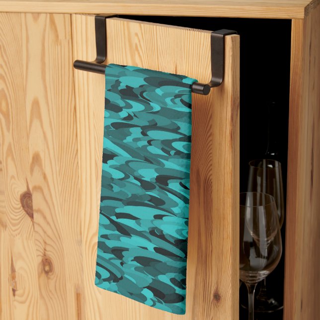 Abstract Pattern Teal Black Tea Towel (Thirds Fold)