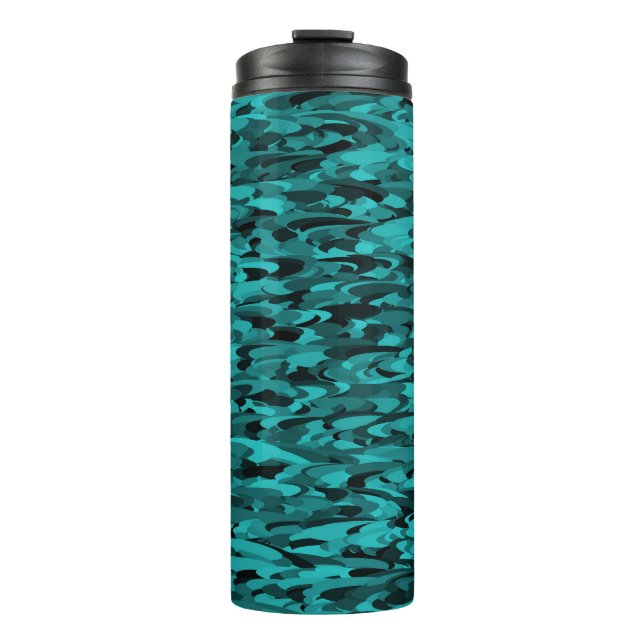 Abstract Pattern Teal Black Thermal Tumbler (Front)