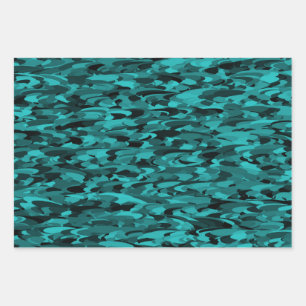 Abstract Pattern Teal Black Wrapping Paper Sheet