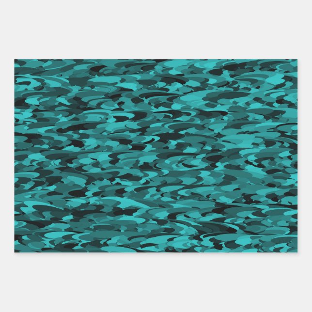 Abstract Pattern Teal Black Wrapping Paper Sheet (Front)