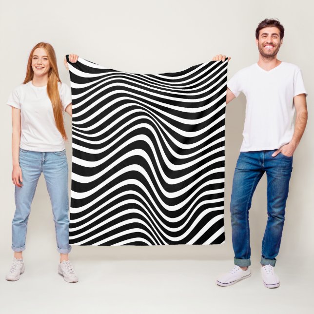Abstract pattern with black and white wavy lines fleece blanket (In Situ)