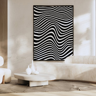 Abstract pattern with black and white wavy lines poster