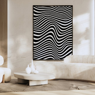 Abstract pattern with black and white wavy lines poster
