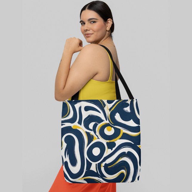 Abstract pattern with organic shapes in navy blue  tote bag (Creator Uploaded)
