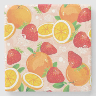 Abstract pattern with strawberry stone coaster