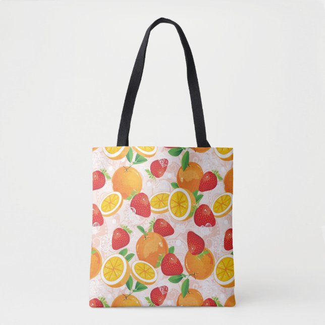 Abstract pattern with strawberry tote bag (Front)