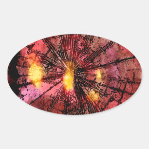 Abstract Pattern with Wax and Ink - Red Yellow Oval Sticker