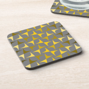Abstract pattern yellow and grey coaster