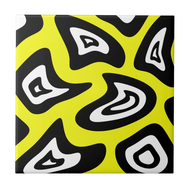 Abstract pattern - yellow, black and white. ceramic tile (Front)