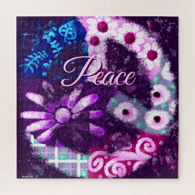 Abstract Peace Sign Hippie Art Personalised Jigsaw Puzzle (Vertical)