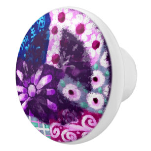 Abstract Peace Sign Hippie Art Purple Pink Blue Ceramic Knob
