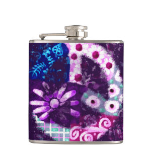 Abstract Peace Sign Hippie Art Purple Pink Blue Hip Flask