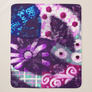 Abstract Peace Sign Hippie Art Purple Pink Blue Sherpa Blanket