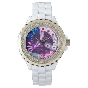 Abstract Peace Sign Hippie Art Purple Pink Blue Watch