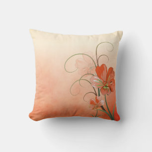 Abstract Peach and Green Floral Cushion