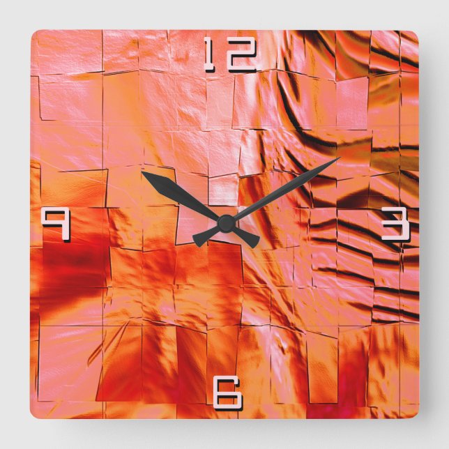 Abstract peach drawing lightly carved and satin  square wall clock (Front)