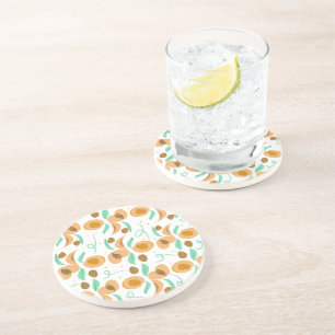 Abstract Peach Fruit Slices Hand Drawn Pattern Coaster