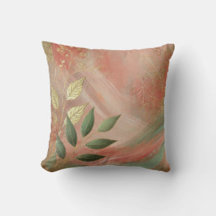 Abstract Peach-Golden Leaf Artwork Style 23 Cushion