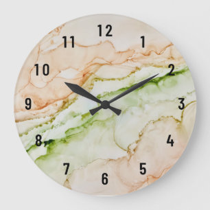 Abstract Peach Green Art Large Clock