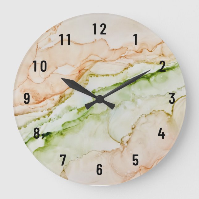 Abstract Peach Green Art Large Clock (Front)