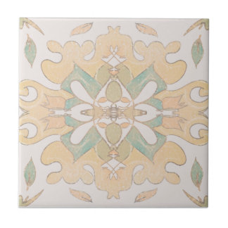 Abstract Peach & Green Botanical Ceramic Tile