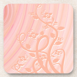 Abstract Peach Pink Spirals Vines Flowers Coaster