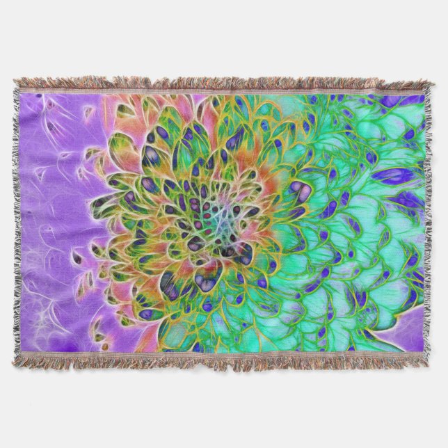 Abstract Peacock Chrysanthemum Woven Blanket (Front)
