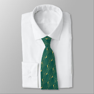 Abstract Peacock Feather Gold Vector Pattern Teal Tie