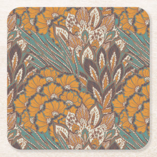 Abstract Peacock Feather Pattern Square Paper Coaster