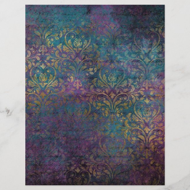 Abstract Peacock Grunge Scrapbook Paper Sheet (Back)