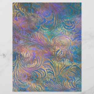 Abstract Peacock Grunge Scrapbook Paper Sheet