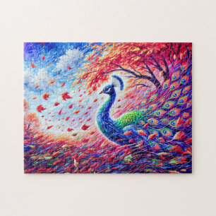 Abstract Peacock in Autumn Storm in Colourful Oil Jigsaw Puzzle