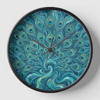 Abstract Peacock Ocean Feather Fan Art Clocks